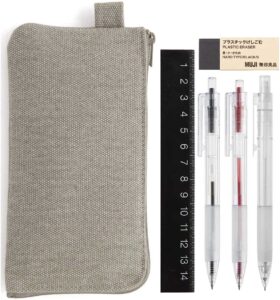 muji canvas multi-purpose pen case oily pens black&red mechanical pencil eraser ruler stationery set