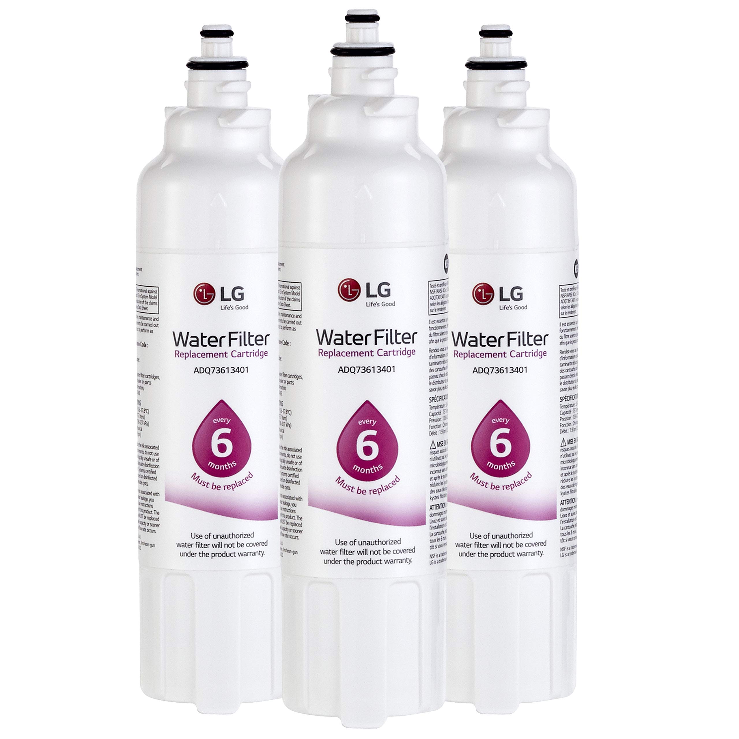 LG LT800P3 6-Month / 200 Gallon Replacement Refrigerator Water Filter, 3 Count (Pack of 1), White