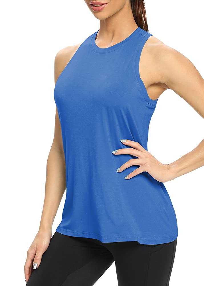 Mippo Workout Tops for Women Loose Fit Tennis Shirt Yoga Tank Top Exercise Clothes Sports Tanks Active Wear Womens Activewear Tank Tops Long Flowy Tank for Women Blue M