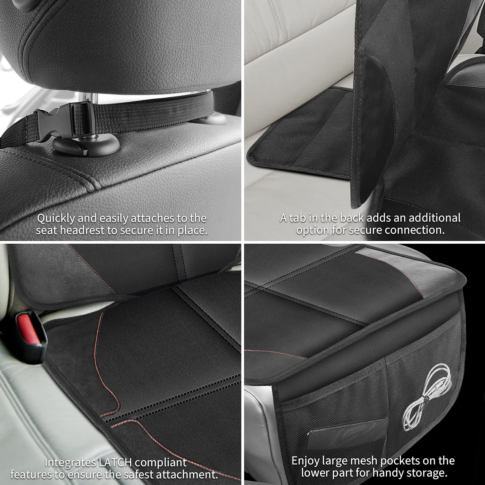 LUILANC Car Seat Protector with Thickest Padding,Waterproof 600D Fabric Child Baby Seat Protector with Storage Pockets,Non-Slip Pets Cover Leather Reinforced Vehicle Seat 2 Pack