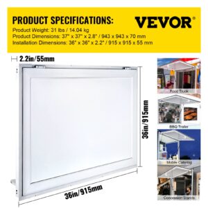 VEVOR Concession Window for Food Trucks 36 x 36 Inch, Concession Stand Serving Window Door with Double-Point Fork Lock, Concession Awning Door Up to 85 Degrees, Glass Not Included