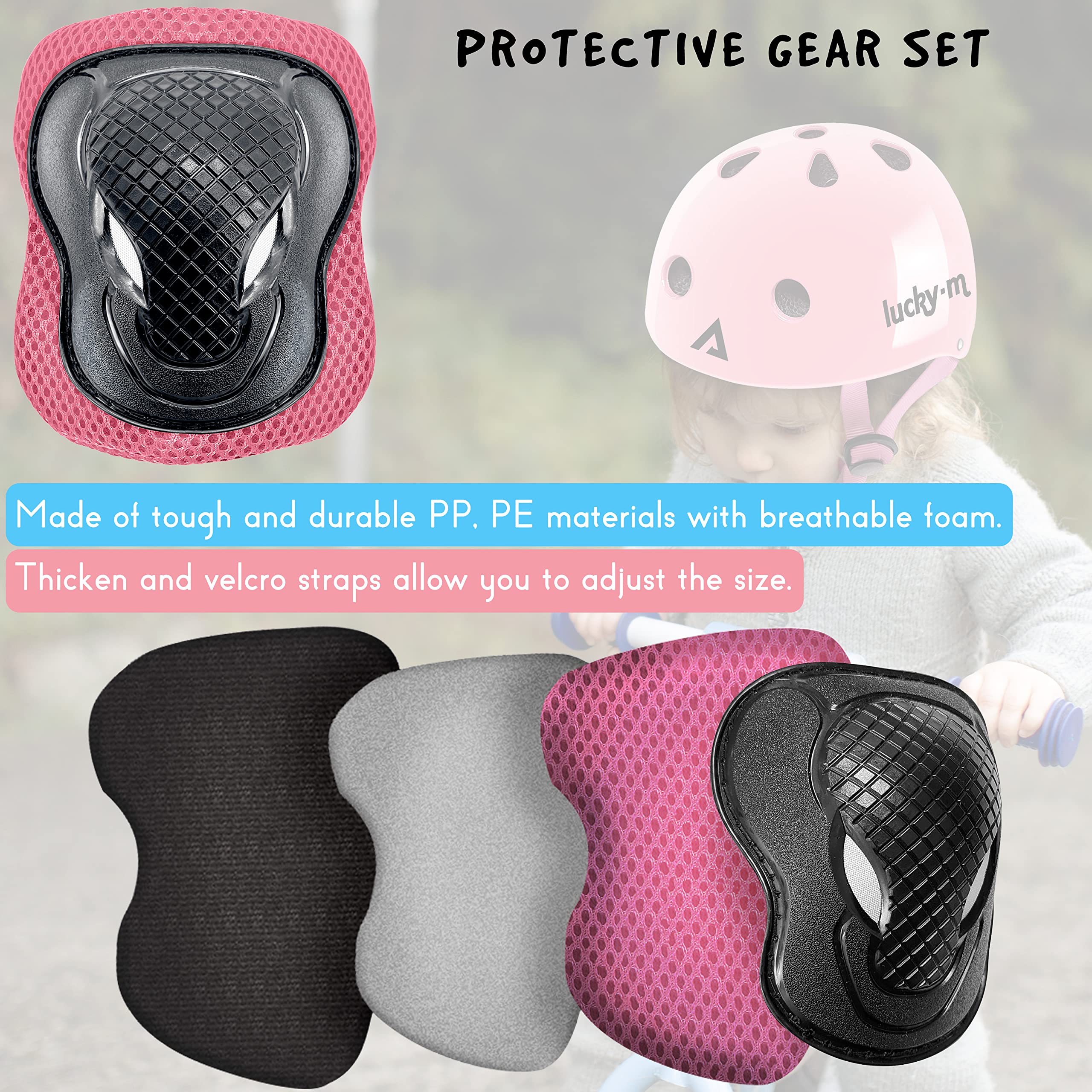 Kids Helmet and Pads Set Toddler Youth Bike Helmet with Knee Pads Elbow Pads Wrist Guards for Skateboard Bike BMX Hoverboard Scooter Rollerblading (Bright Pink, Small(3-8 Years Old))