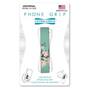 lovehandle universal phone grip for most smartphones, mini tablets and cases, cherry blossom design elastic strap with white base, lh-01-cherryblossom