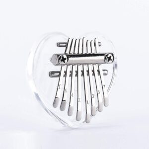 TREELF Acrylic Thumb Piano Crystal Transparent Kalimba Instrument 8 Keys Mini Thumb Piano (Heart-shaped)