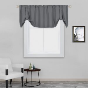 DECOVSUN Tie Up Blackout Valance for Window 18 Inches Long Thermal Insulated Adjustable Valance for Kitchen Windows Rod Pocket Top Tie-up Shade Window Curtain for Kids Room 1Panel Grey