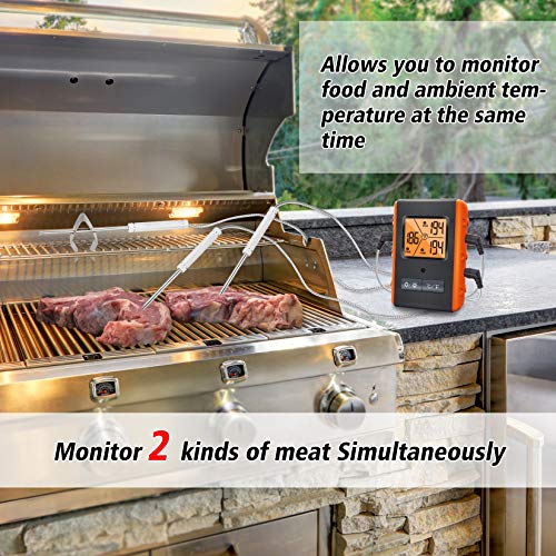 Wireless Meat Thermometer for Grilling Smoking - Kitchen Food Cooking Candy Thermometer with 3 Probes - Monitor Ambient Temperature Inside The Grill Smoker BBQ Oven Thermometer, 490ft,Digital