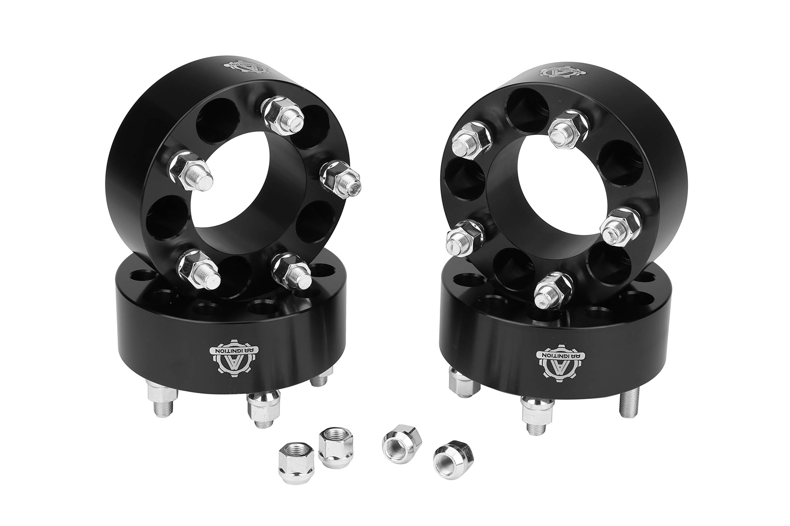 Wheel Spacer Set of 4 Black - 2" Inches 5x4.5 to 54.5 Bolt Pattern - 5x114.3mm Lug Centric 1/2-20 Hub Bore 82.5mm - Compatible with Jeep and Ford - Wrangler YJ, TJ, Liberty, Cherokee, Mustang, Ranger