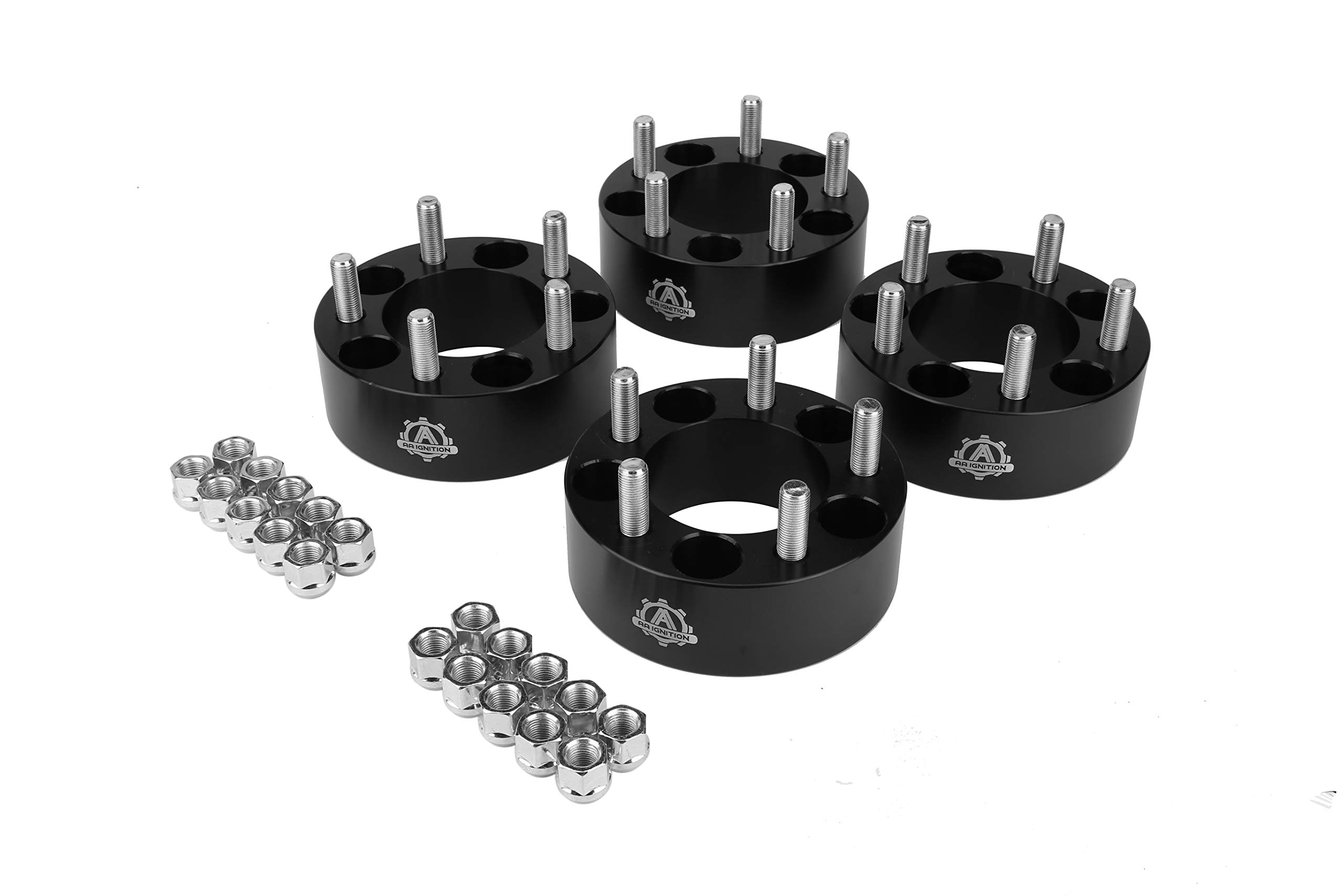 Wheel Spacer Set of 4 Black - 2" Inches 5x4.5 to 54.5 Bolt Pattern - 5x114.3mm Lug Centric 1/2-20 Hub Bore 82.5mm - Compatible with Jeep and Ford - Wrangler YJ, TJ, Liberty, Cherokee, Mustang, Ranger