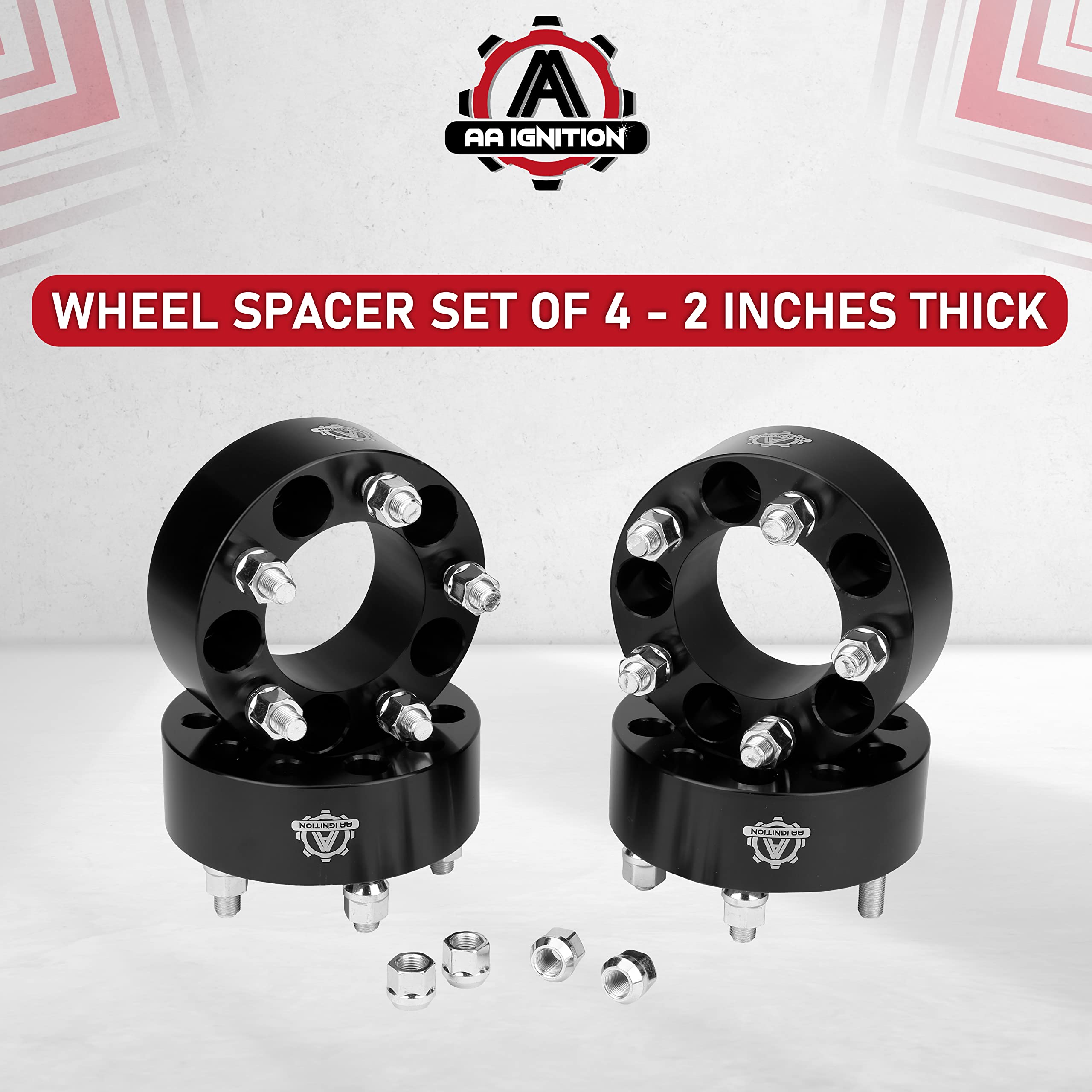 Wheel Spacer Set of 4 Black - 2" Inches 5x4.5 to 54.5 Bolt Pattern - 5x114.3mm Lug Centric 1/2-20 Hub Bore 82.5mm - Compatible with Jeep and Ford - Wrangler YJ, TJ, Liberty, Cherokee, Mustang, Ranger