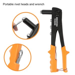 BEETRO Heavy Duty Hand Riveter, Rivet Gun, 3/32"-1/8"-5/32"-3/16", 4 Nosepieces Set Includes 100pcs Rivets, Durable and Suitable for Metal, Plastic and Leather