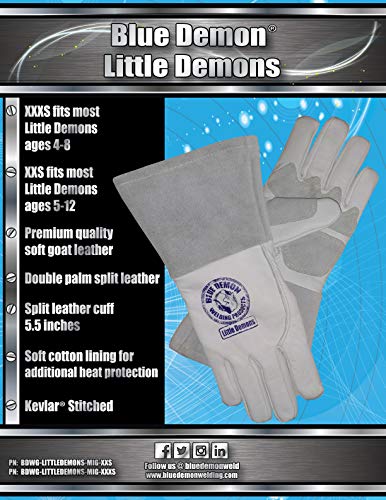 Blue Demon Little Demons kids welding gloves, XX Small, White