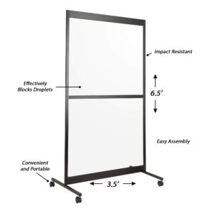 Norwood Commercial Furniture Clear Room Divider Partition - Portable Sneeze Guard Screen on Wheels for Social Distancing, Home, Office, Waiting Area, or School 3.5’ W x 6.5’ H Single Panel w/Crossbar