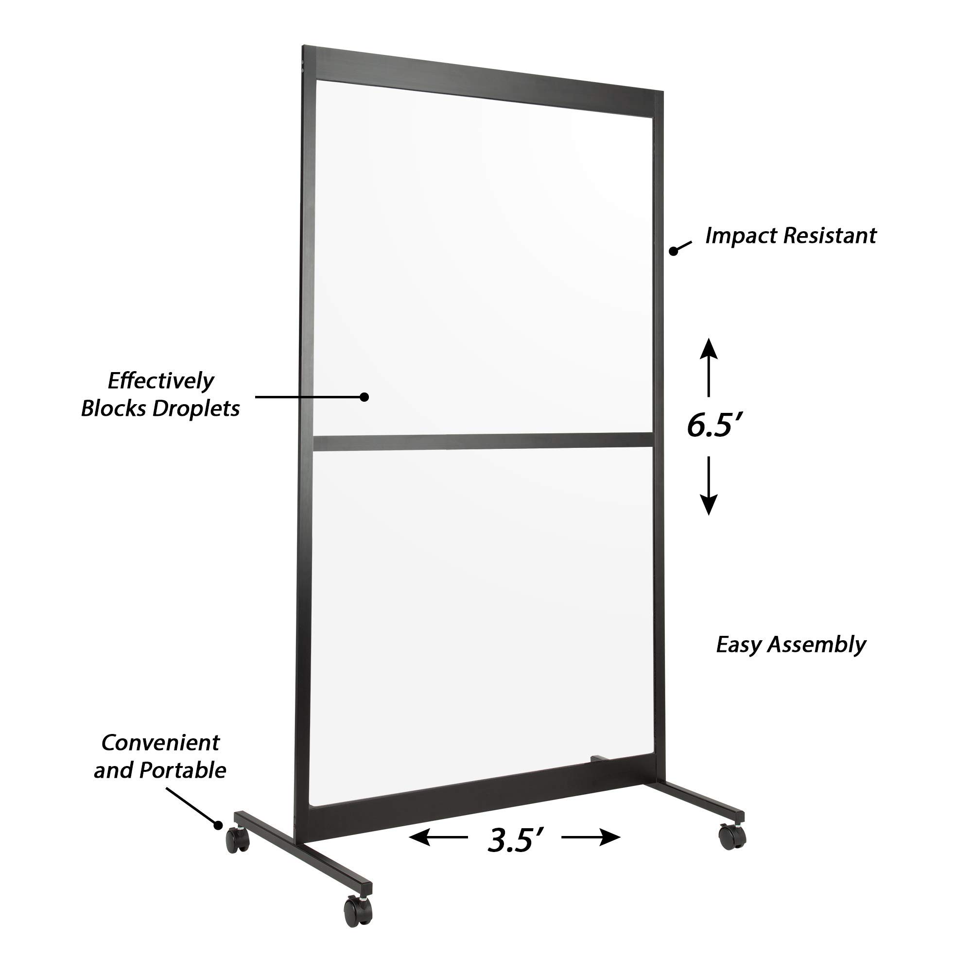 Norwood Commercial Furniture Clear Room Divider Partition - Portable Sneeze Guard Screen on Wheels for Social Distancing, Home, Office, Waiting Area, or School 3.5’ W x 6.5’ H Single Panel w/Crossbar