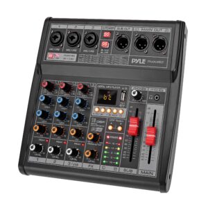 pyle professional bluetooth dj audio mixer - 3 - channel dj controller sound mixer w/dsp 16 preset effects, usb interface, 3 mic/line input, built-in fx processor mp3 player, headphone jack -pmx462