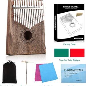 PARDUS Kalimba 17 Keys,Easy to Learn Portable Finger Piano,with Study Guide and Tune Hammer,Thumb Piano Bag,Color Stickers,Gift for Kids, Adult Beginners Professional (Wood color)