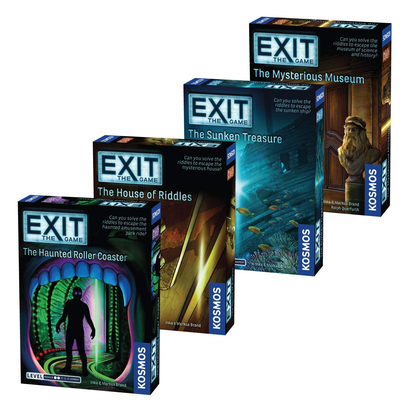 EXIT: The Game 4-Pack Escape Room | Beginner Bundle | Haunted Roller Coaster, Sunken Treasure, Mysterious Museum, House of Riddles | Family-Friendly, Cooperative Game | 1- 4 Players, Ages 10+