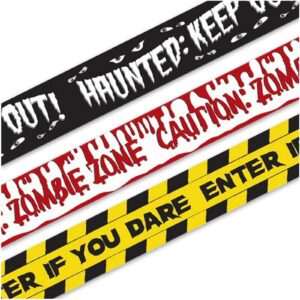 babigo halloween zombie caution tape & zombie posters pack, fright tape bundle for zombie party or halloween party