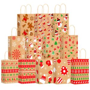 ccinee christmas kraft gift bags,xmas assorted paper bags bulk with handles for party supplies,pack of 24