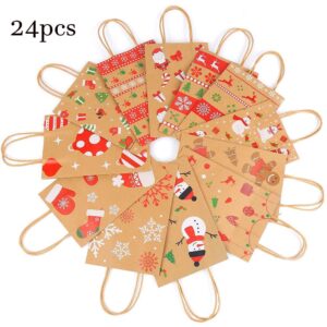 CCINEE Christmas Kraft Gift Bags,Xmas Assorted Paper Bags Bulk with Handles for Party Supplies,Pack of 24