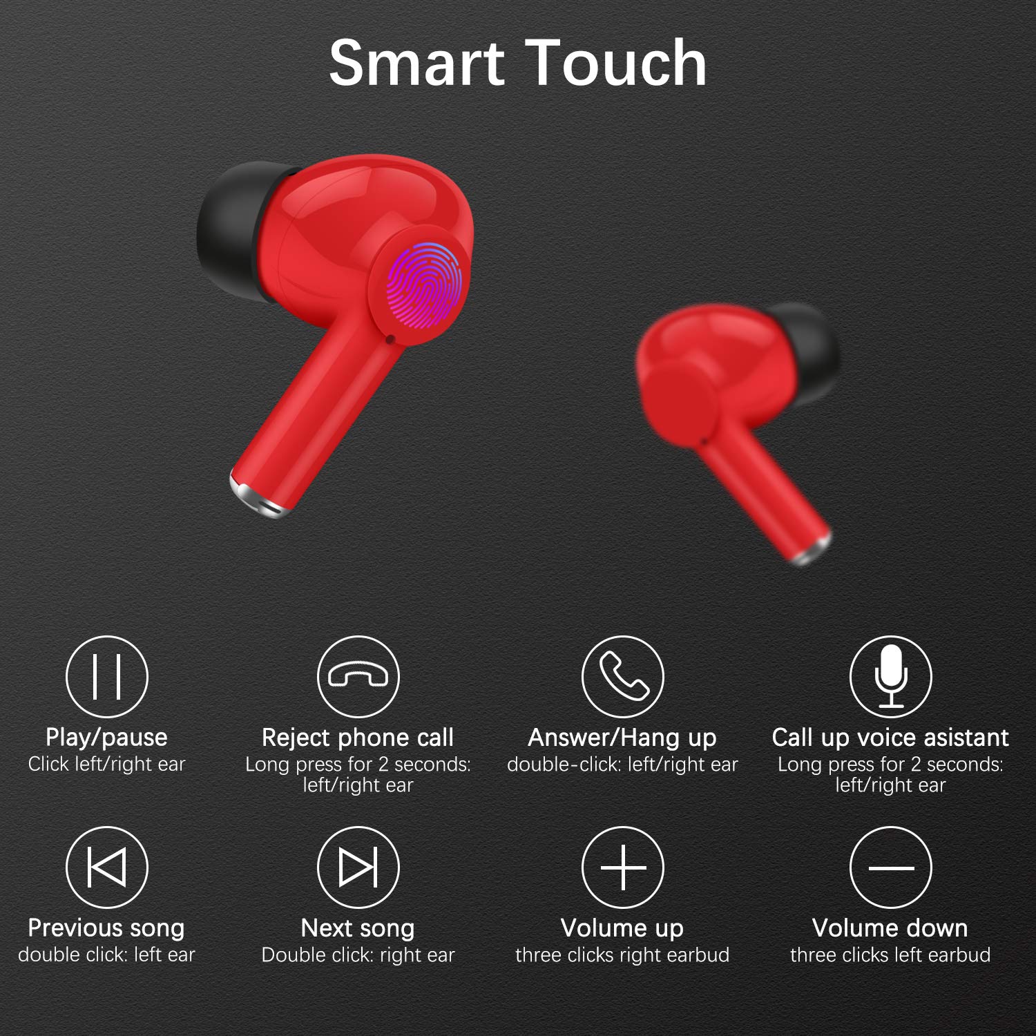 GOKOCO Bluetooth 5.1 Wireless Earbuds Enhanced Deep Bass Bluetooth Earphones with Smart Touch, Dual-Mic, Auto-Pair, Waterproof IPX 5 Sports Earbuds Compatible Noise Reduction with Hi-Fi Sound