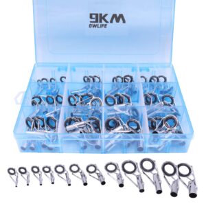9km dwlife fishing rod tip repair kit 45pcs, silver stainless steel, wear resistant ceramic ring, guide replacement
