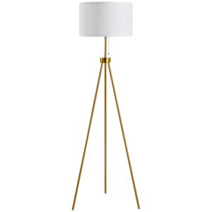 homcom 59.75" tripod floor lamp with pull chain standing, fabric lampshade e26 lamp holder steel for living room, bedroom, office, gold