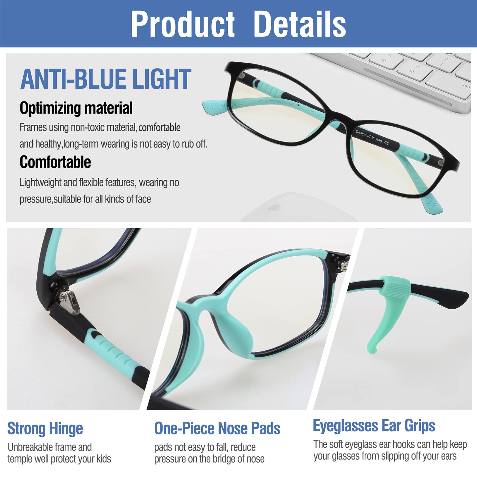 DUCO Blue Light Glasses for Kids Boys Girls Blue Ray Blocking Glasses Cute Computer Gaming TV Glasses for Children K015