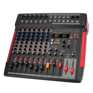 pyle professional dj audio mixer controller - 8-channel dj controller sound mixer w/ dsp 380 preset effects, recording, usb, 6 xlr mic/line input, aux, fx processor mp3 player, headphone jack pmx648