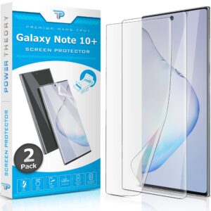 power theory designed for samsung galaxy note 10 plus 5g screen protector [not glass], easy install kit, case friendly, full cover, flexible film anti scratch, 2 pack