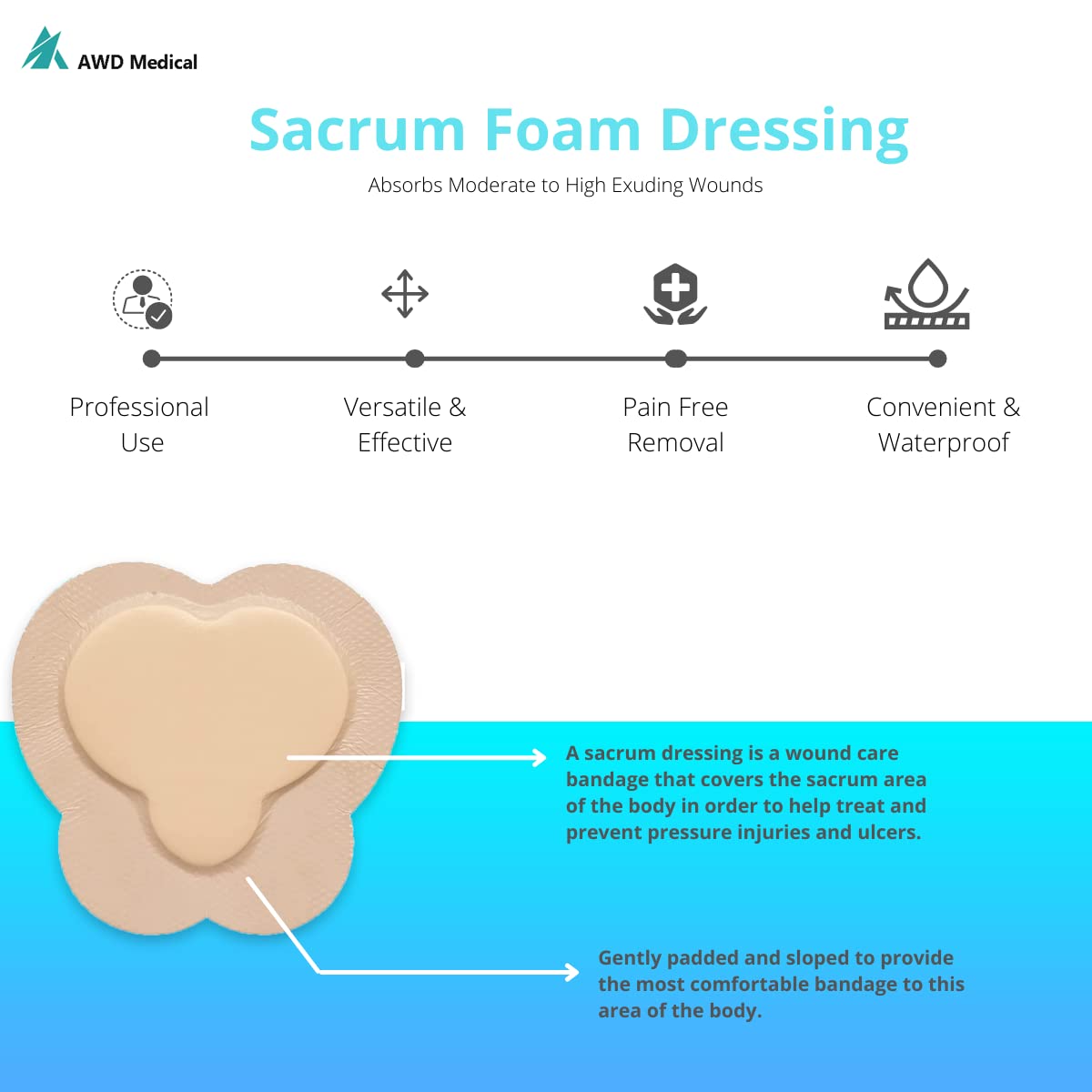 Silicone Foam Dressing for High Exudate Wounds (Sacrum 7"x6.8")