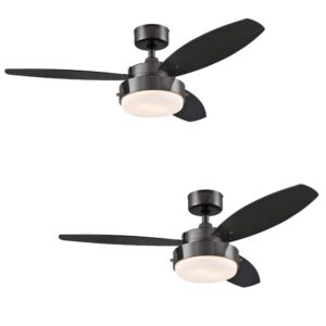 ciata bedroom ceiling fan with light, 42 inch alloy indoor ceiling fan in gun metal finish with led light fixture in opal frosted glass with reversible black/graphite blades – 2 pack