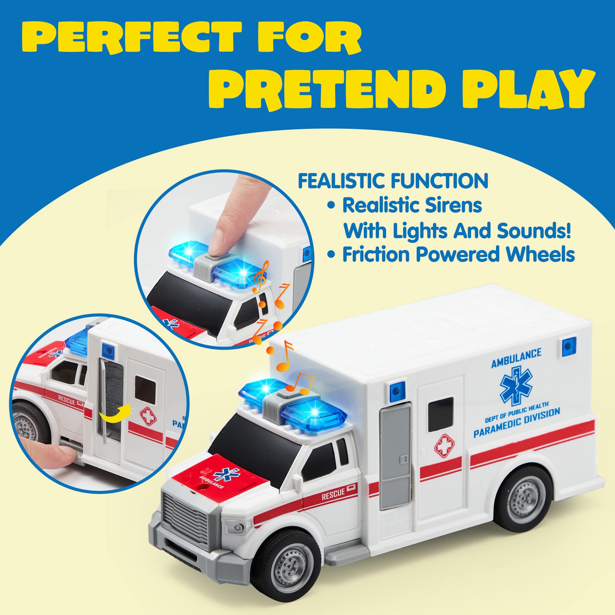 JOYIN Toddler Truck Toys for 3 4 5 6 7 Year Old Boys - Police Car Toy Set, Emergency Vehicle Playset, Kids Toys Cars, Friction Powered Car with Lights and Sounds, Birthday Gifts for Boys Girls Age 3-9