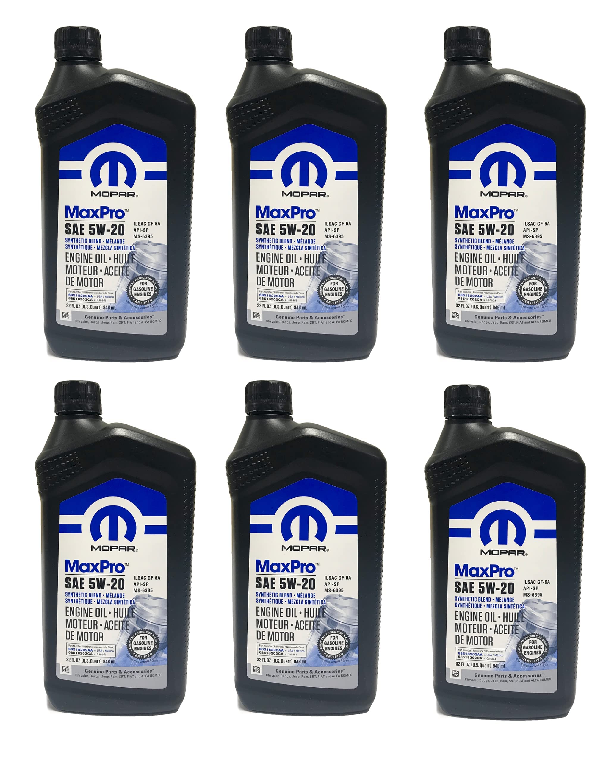 Mopar MaxPro 5W20 SAE Motor Oil for Jeep Dodge Chrysler Ram Case of 6 Quarts