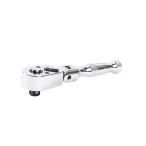 ARES 42044 - Flex Head Stubby Ratchet - 3/8-Inch Drive 72-Tooth Ratchet - Premium Chrome Vanadium Steel Construction & Mirror Polish Finish - Quick Release Reversible Direction Head Design