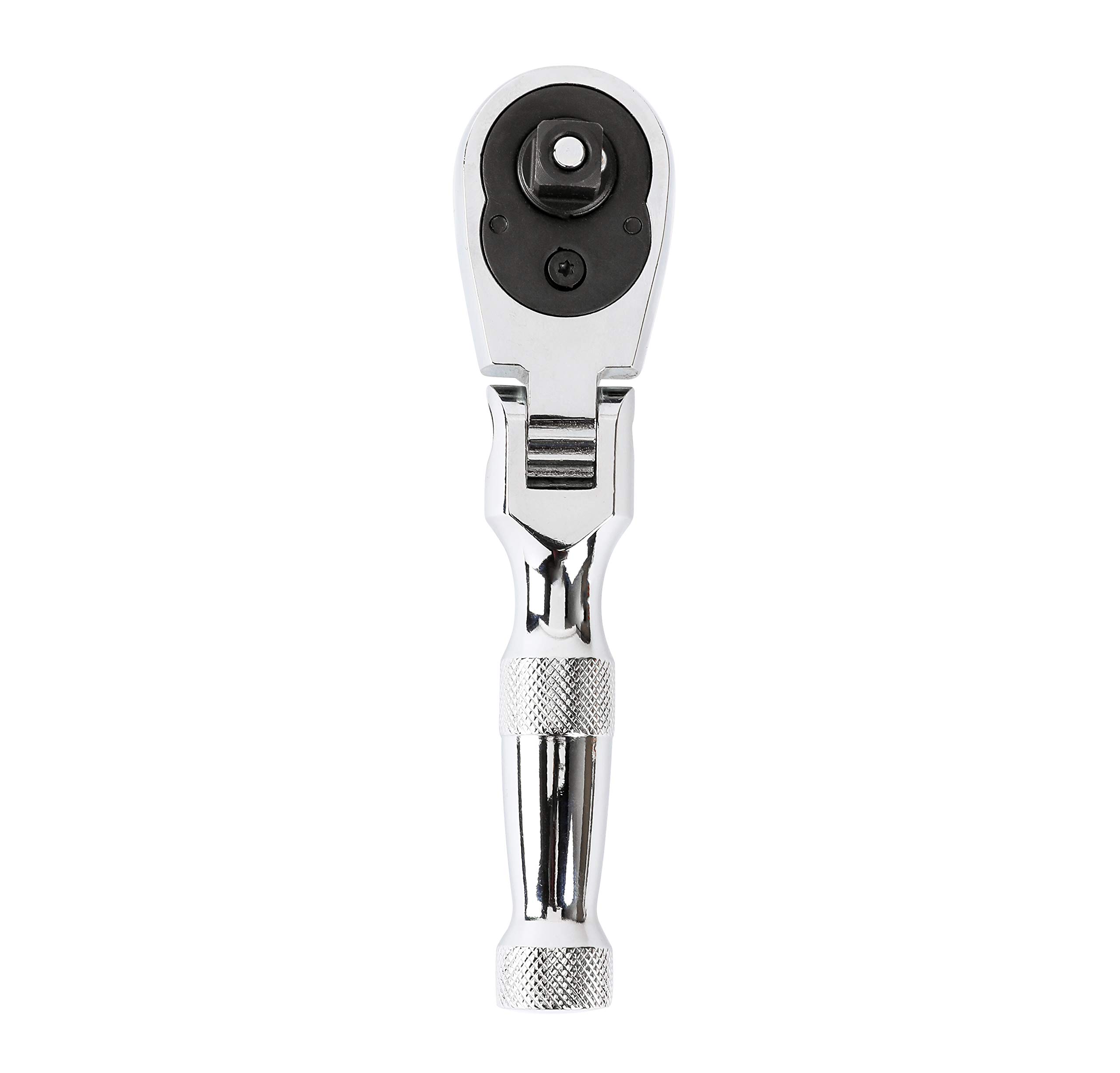 ARES 42044 - Flex Head Stubby Ratchet - 3/8-Inch Drive 72-Tooth Ratchet - Premium Chrome Vanadium Steel Construction & Mirror Polish Finish - Quick Release Reversible Direction Head Design