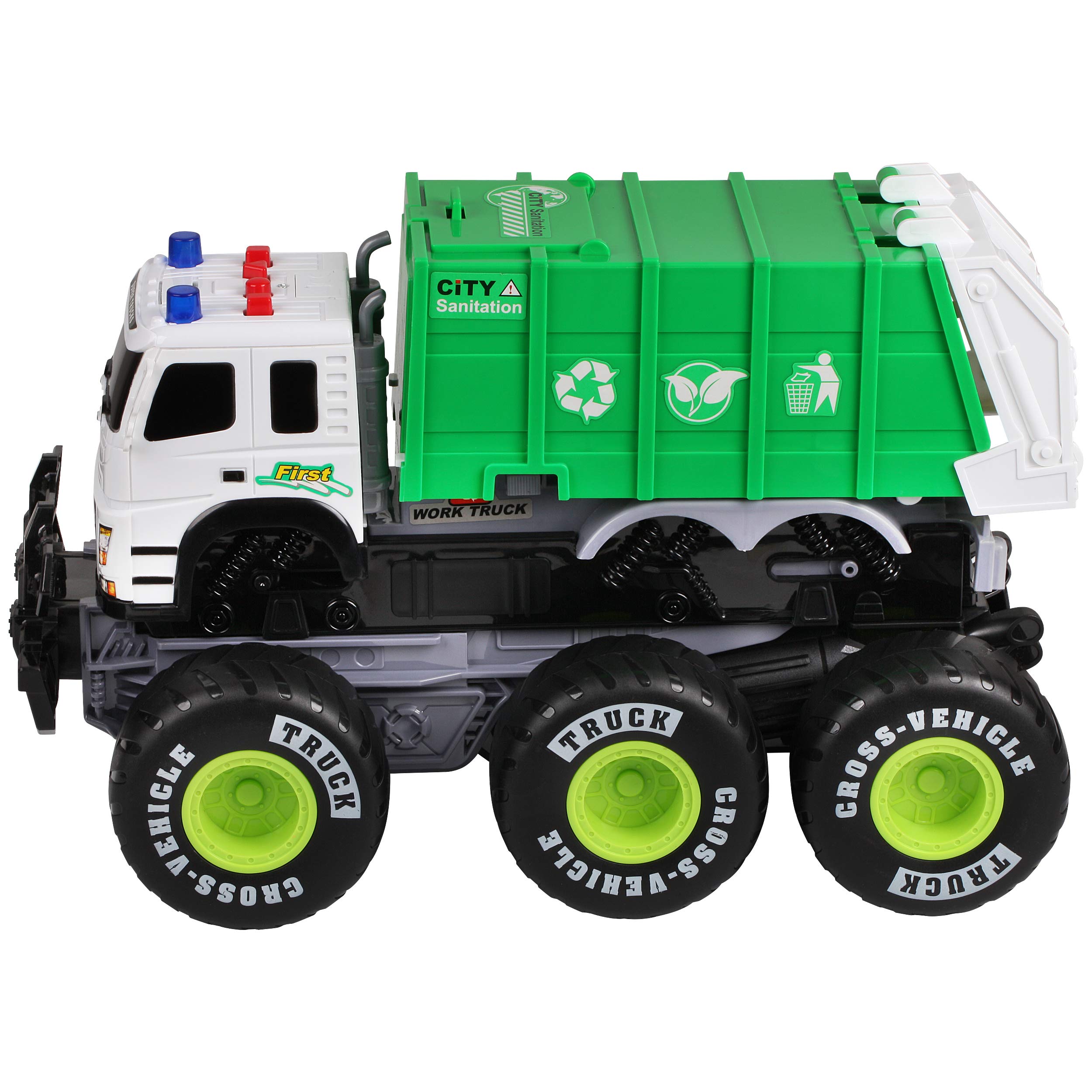 Dazmers Friction Powered Monster Garbage Truck with Lights and Sounds, Transform Recycling Truck Vehicle Toy, for Boys and Girls Ages 3+