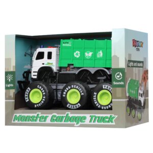 Dazmers Friction Powered Monster Garbage Truck with Lights and Sounds, Transform Recycling Truck Vehicle Toy, for Boys and Girls Ages 3+