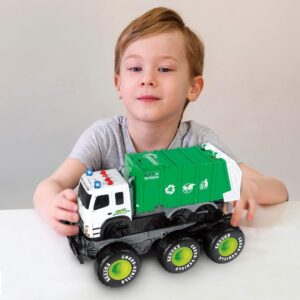 Dazmers Friction Powered Monster Garbage Truck with Lights and Sounds, Transform Recycling Truck Vehicle Toy, for Boys and Girls Ages 3+