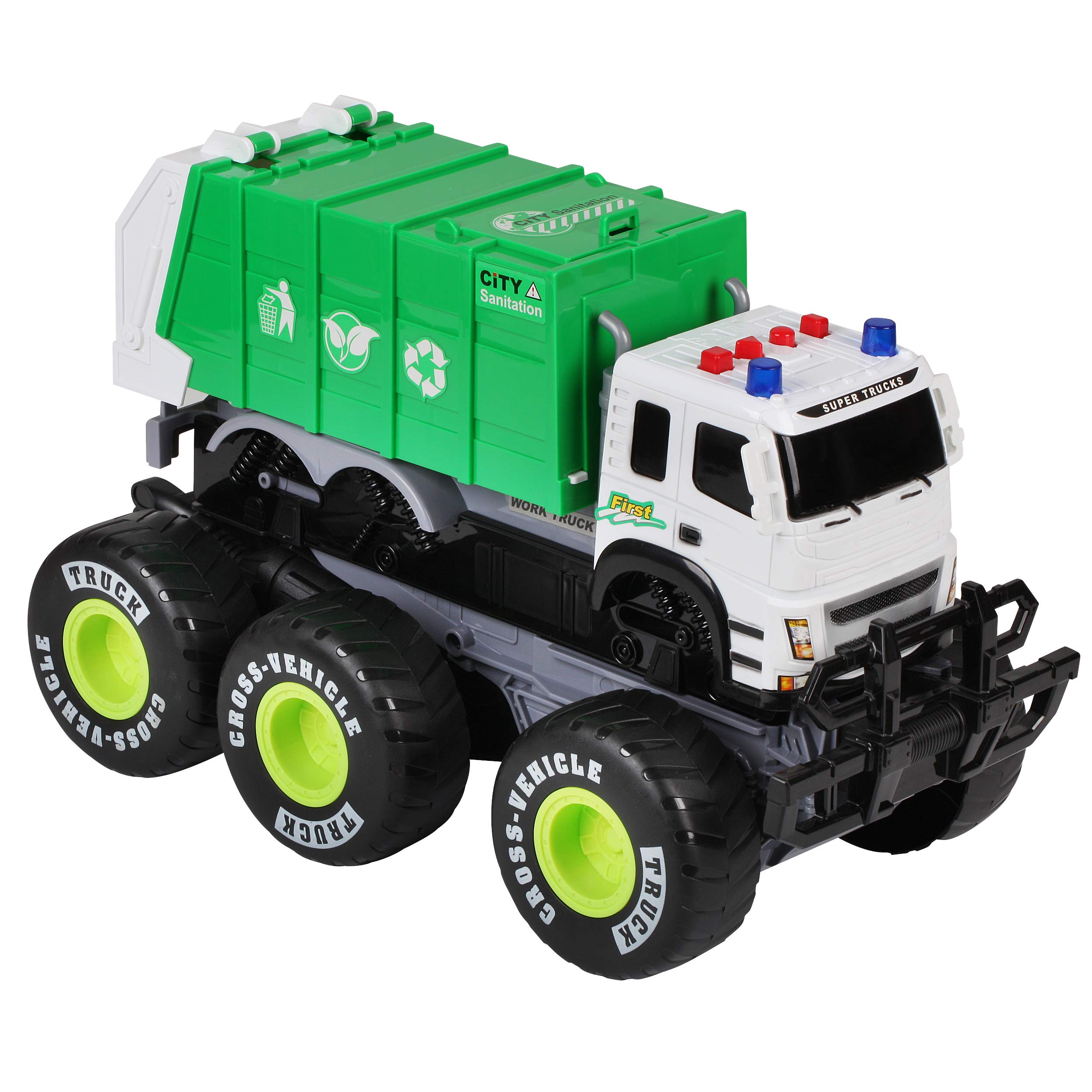 Dazmers Friction Powered Monster Garbage Truck with Lights and Sounds, Transform Recycling Truck Vehicle Toy, for Boys and Girls Ages 3+