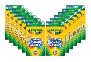 crayola ultra clean washable markers - 12 pack (10ct), bulk washable markers for classrooms, fine line markers for kids, nontoxic