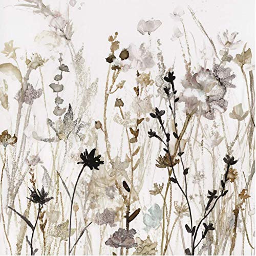 Renditions Gallery Modern Floral Wall Art Black & Grey Wildflower Mist Abstract Nature Paintings for Bedroom Home Kitchen Wall - 16"x16" LT34