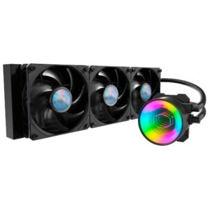 cooler master masterliquid ml360 mirror argb close-loop aio cpu liquid cooler, mirror argb pump, 360 radiator, triple sickleflow 120mm, 3rd gen dual chamber pump for amd ryzen/intel lga1200/1151