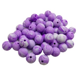 50pcs marble purple color silicone round beads sensory 15mm silicone pearl bead bulk mom necklace diy jewelry making decoration