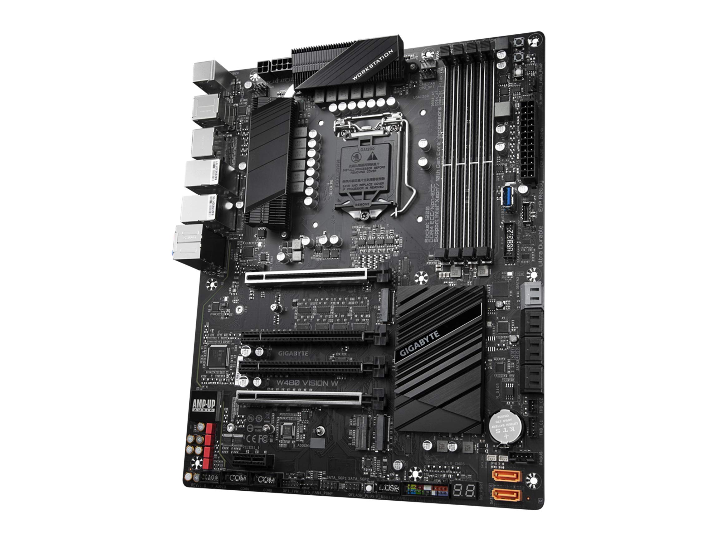 Gigabyte W480 Vision W (LGA 1200/Intel W480/ATX/Dual M.2/SATA 6Gb/s/USB 3.2 Gen 2/Dual Intel LAN/Multi-GPU Support/ECC Memory Support/Motherboard)