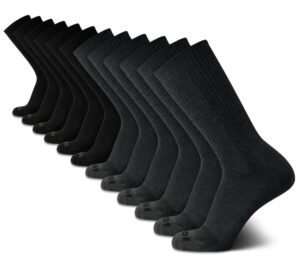 and1 men's athletic arch compression cushion comfort crew socks (12 pack), size 6-12.5, blackgray