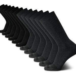 AND1 Men's Athletic Arch Compression Cushion Comfort Crew Socks (12 Pack), Size 6-12.5, BlackGray