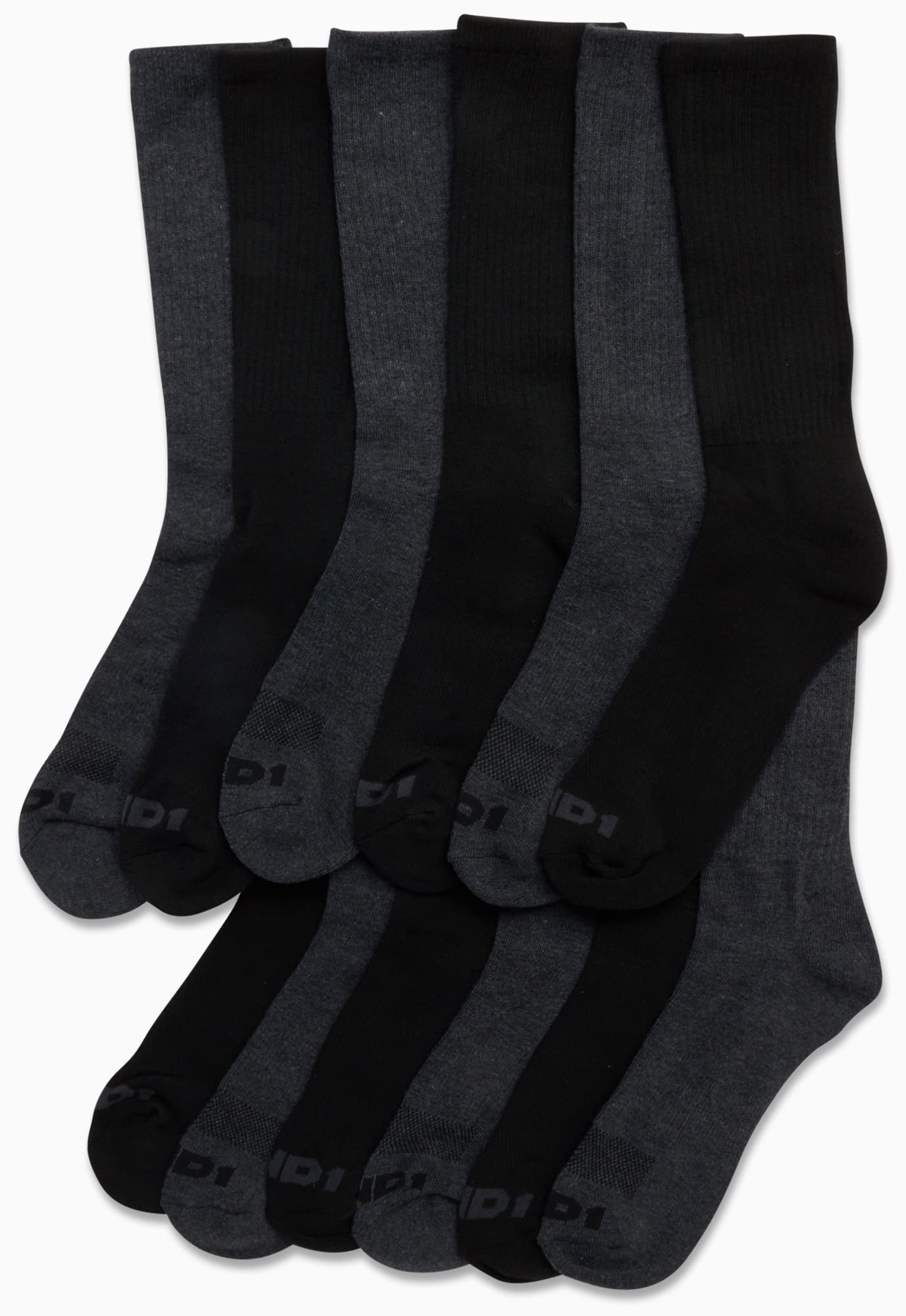 AND1 Men's Athletic Arch Compression Cushion Comfort Crew Socks (12 Pack), Size 6-12.5, BlackGray