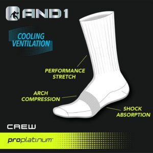 AND1 Men's Athletic Arch Compression Cushion Comfort Crew Socks (12 Pack), Size 6-12.5, BlackGray