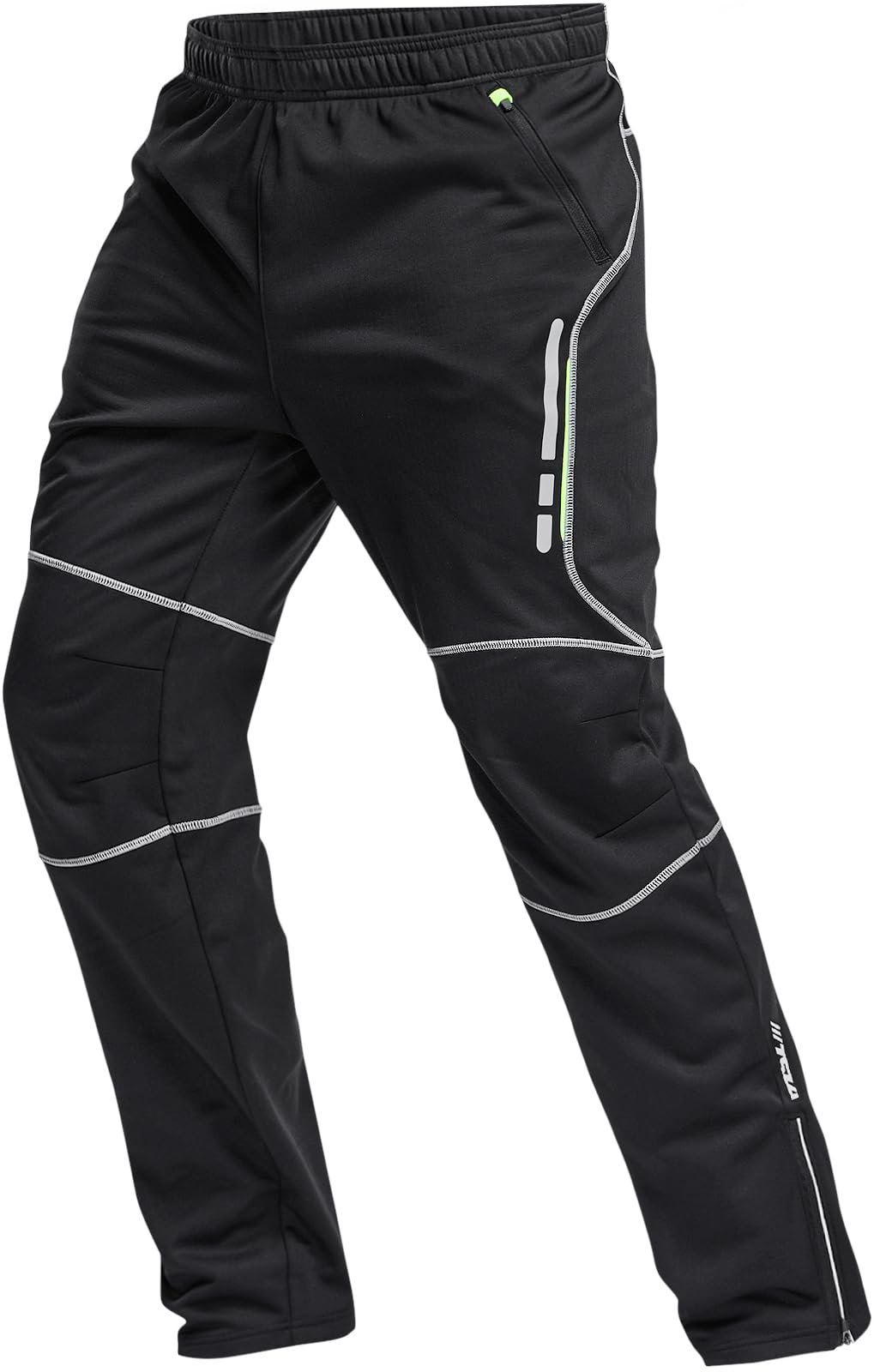 TSLA Men's Thermal Windproof Cycling Pants, Fleece Lined Outdoor Bike Pants, Winter Cold Weather Running Pants, Cycling Windproof Pants Black & Lime, Large