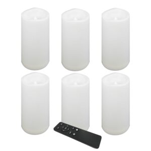 candle choice waterproof outdoor battery operated flameless candles remote timer white plastic realistic flickering fake electric led pillars lantern garden wedding christmas decorations 3”x6” 6 pack